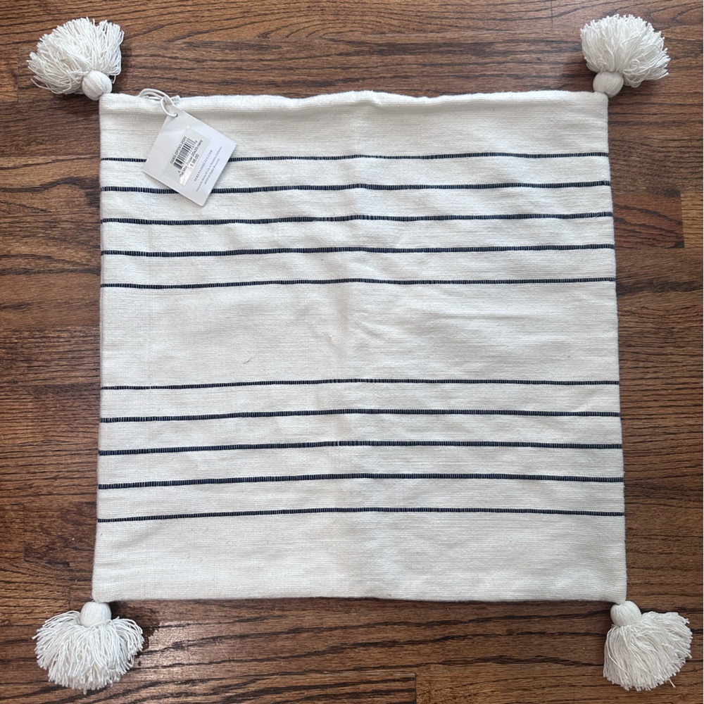 Serena & Lily White and Navy 20x20 Del Mar Striped Accent Pillow Cover